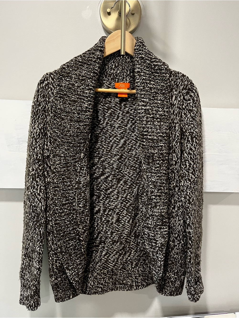 Chunky Brown & White Marled Shawl Collar Cardigan